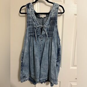 Denim Pleated Romper